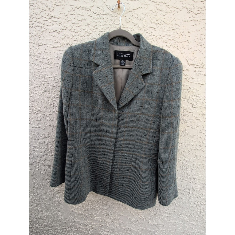 Linda Allard Ellen‎ Tracy Blazer Women's 8 Grey Plaid Wool Career